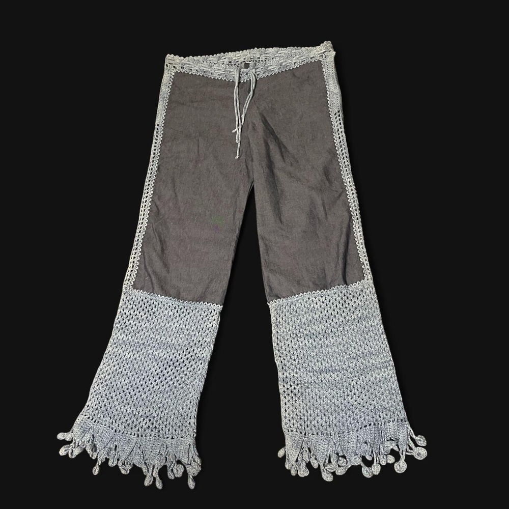 Rare, unique, one of a kind Bangalore blue denim baby blue crochet flare pants